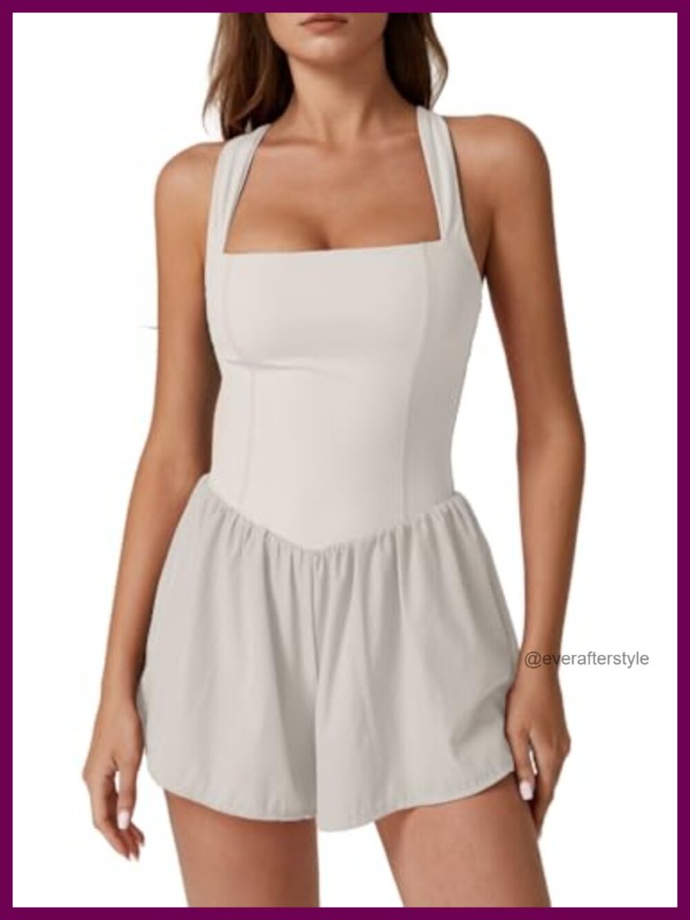 QINSEN Square Neck Sleeveless Romper with Pockets Stretch Tummy Control